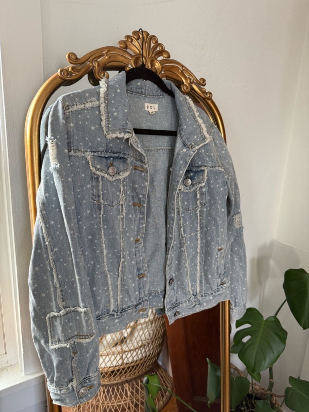 POL Light Blue Star-Print Denim Jacket